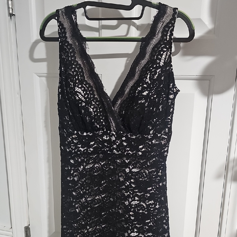 White House Black Market Black and White Lace Midi Dress